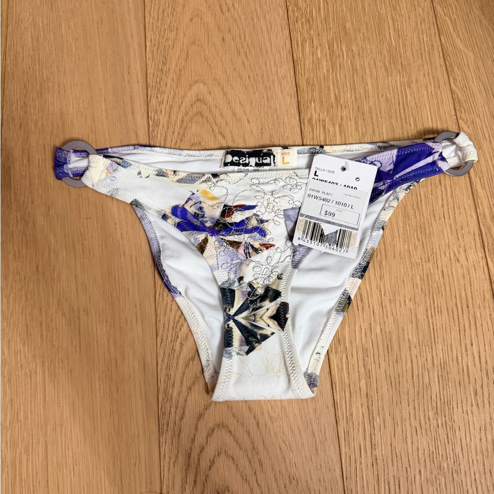 Desigual Floral Bikini Bottom - White and Purple Detail